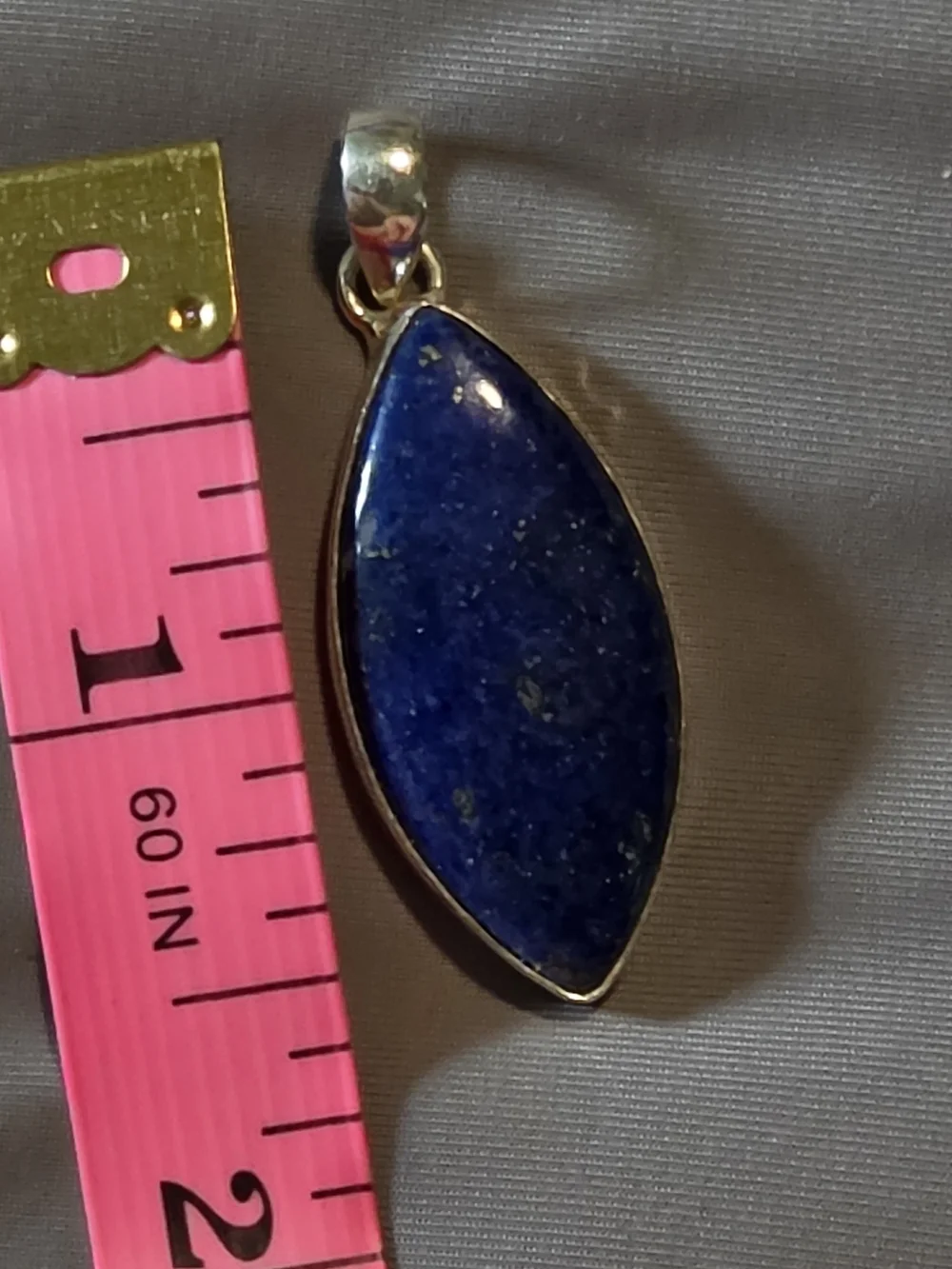 Sterlibg Silver Lapis Lazuli Marquise Pendant Necklace - Deep Blue Gold Fleck